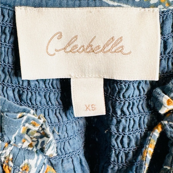 Cleobella Lydia Blue Gold Organic Cotton Flutter Sleeve Mini Babydoll Dress - Picture 12 of 16